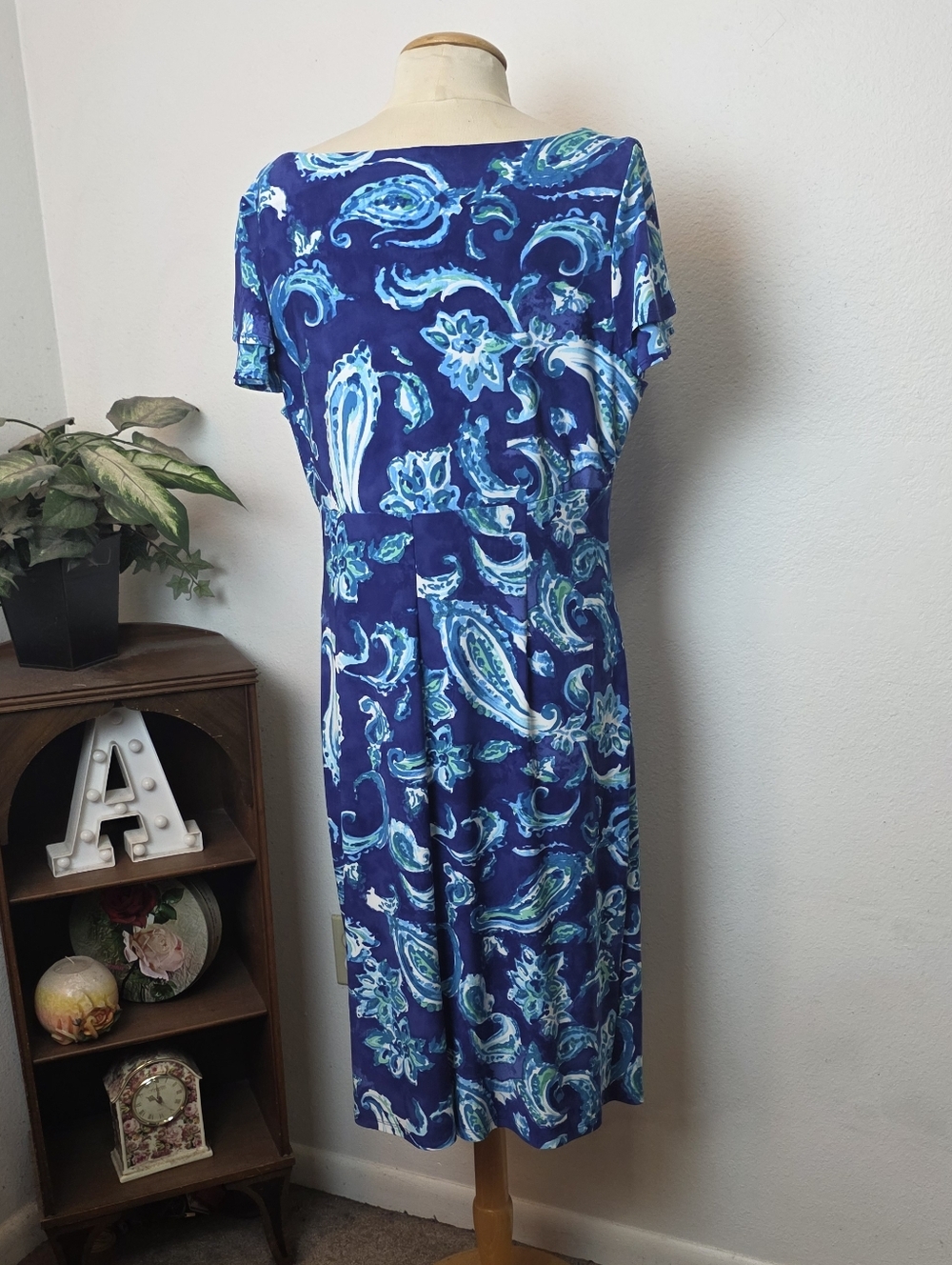 RALPH LAUREN Plus Size 16W Blue Floral Paisley Wrap Dress Stretchy Wedding - Picture 9 of 13